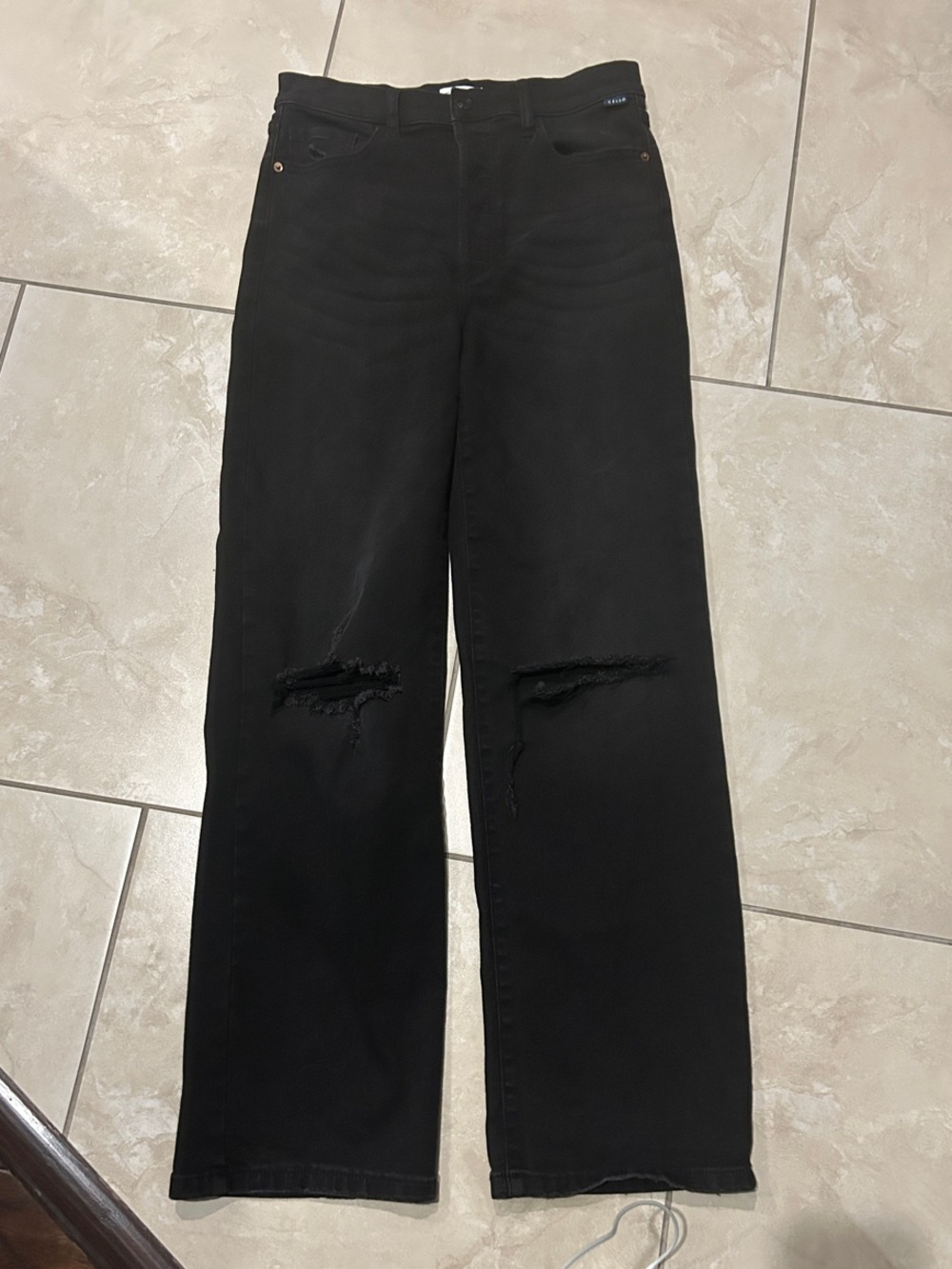 Cello Black Wide-Leg Distressed Jeans